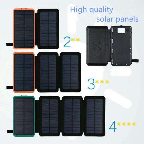 Waterproof Solar Charger External Battery Backup Pack 16000mAh Foldable Detachable Solar Power Bank